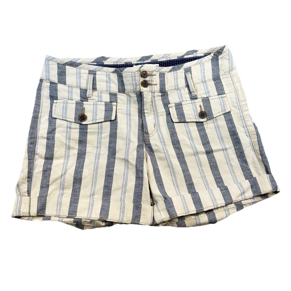 Hei Hei Nautical Stripe Cotton Linen Mid Rise Shorts Women's 12 Boho Beachy